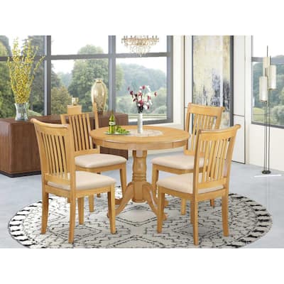 HomeStock 5-Piece Natural Oak Finish Solid Wood Top Dining table with 4 Chairs with Lattice Back
