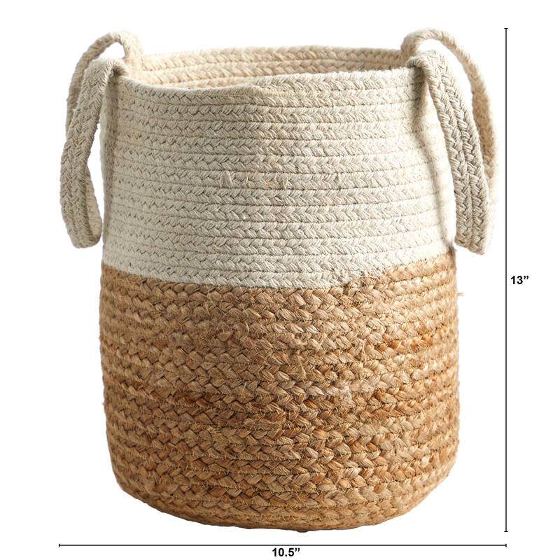 12.5" Handmade Natural Jute and Cotton Basket - 9'6" x 13'6"