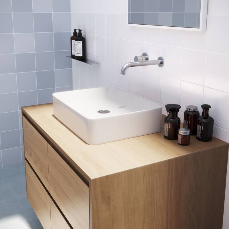 Lyra Bench Mount Ceramic Rectangular Vessel Bathroom Sink