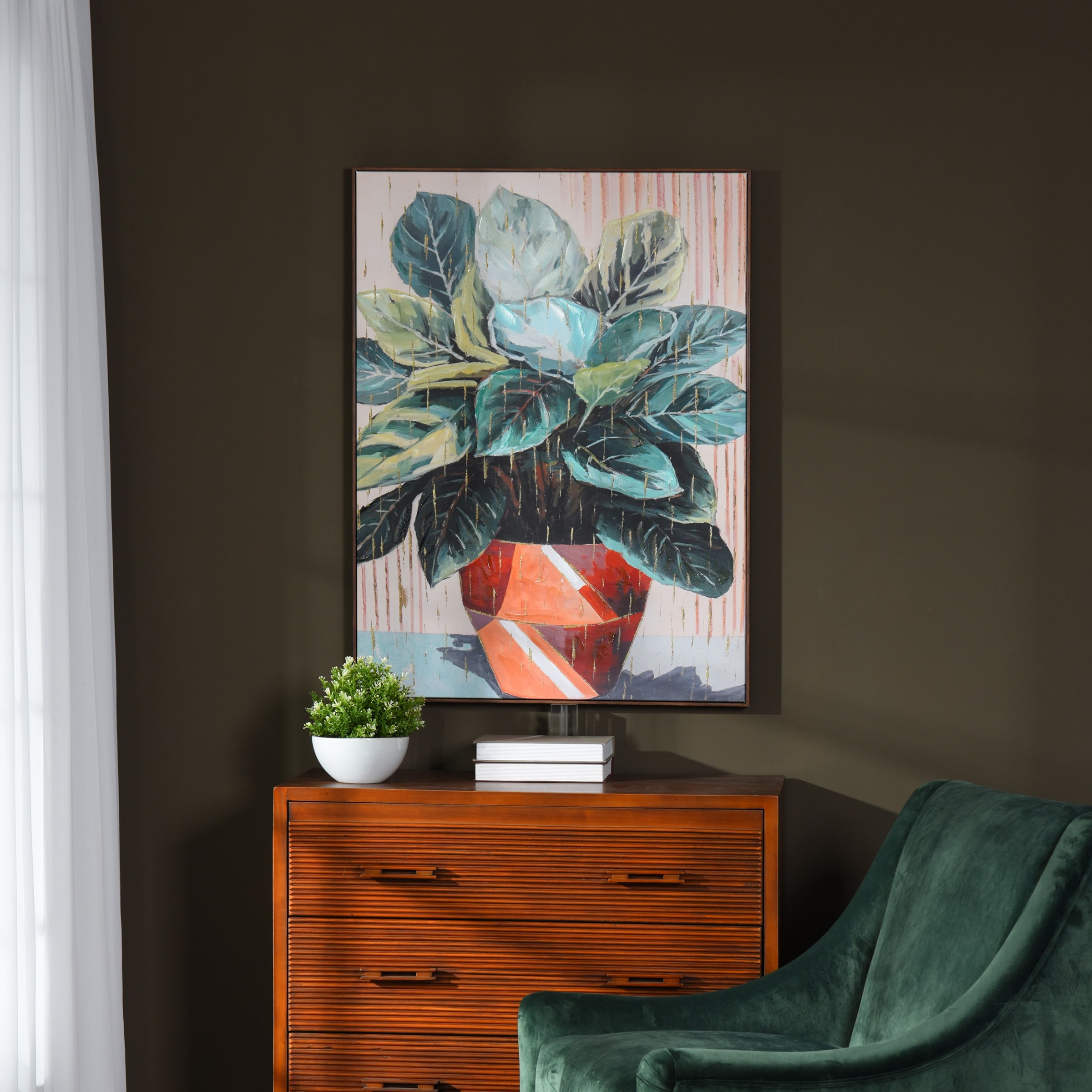 StyleCraft Potted Plant I - Hand Embellished Framed Canvas Wall Art