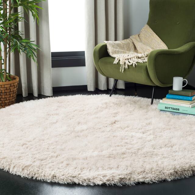 SAFAVIEH Handmade Venice Shag Djenka 3-inch Thick Rug - 8' x 8' Round - Pearl