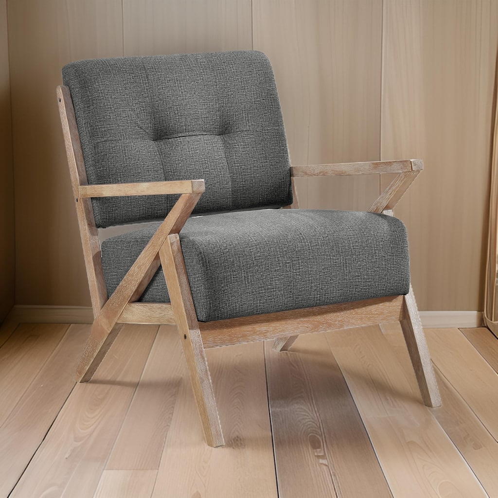 Edra 33 Inch Accent Armchair, Rubberwood Frame, Gray Polyester Cushions