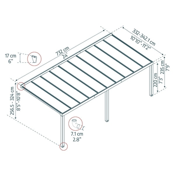Stockholm 11ft. Gray/Clear Aluminum Patio Cover - On Sale - Bed