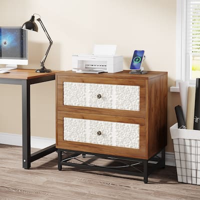 Rustic Brown Lateral Filing Cabinet with 2 Drawers