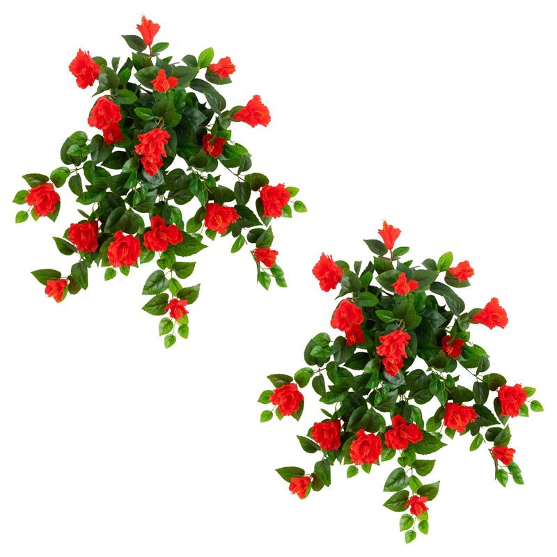 24-in UV Resistant Artificial Hibiscus Hanging Plant - Set of 2