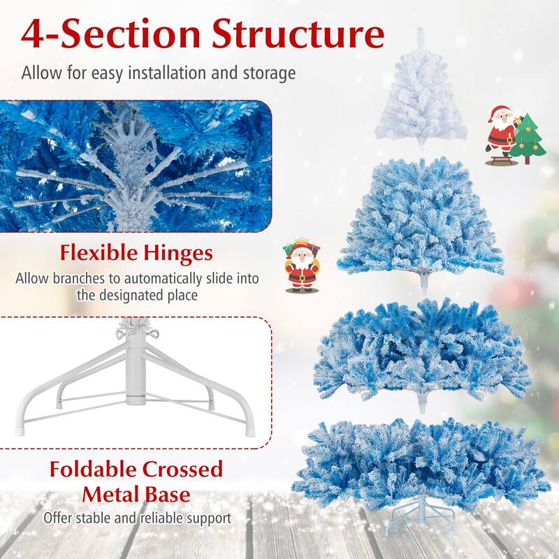 Gymax Artificial Christmas Tree Hinged Snow Flocked Xmas Tree w/ Lush