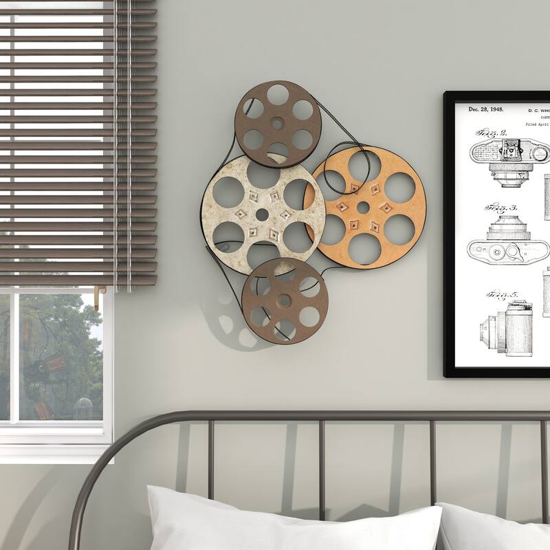 Multi Colored Metal Vintage Movie Reel Film Home Wall Decor