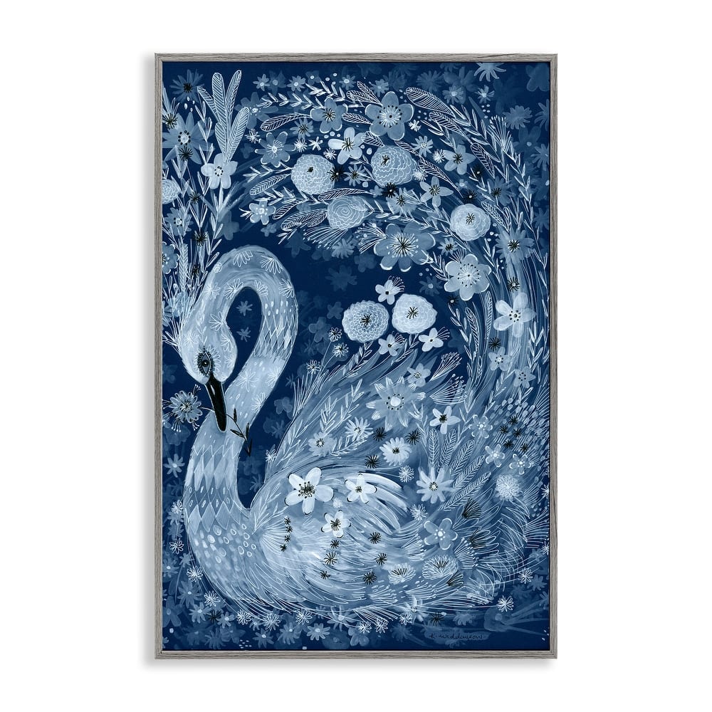 Stupell Swirling Florals Swan Framed Giclee Art Design By Kay Widdowson