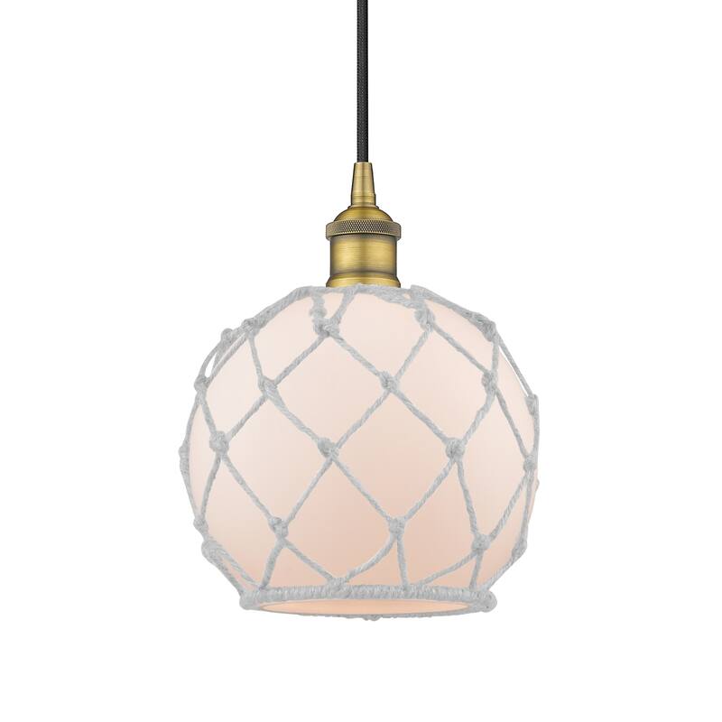 Innovations Lighting 616-1P-11-8 Farmhouse Pendant Farmhouse 8" Wide - Brushed Brass / White Glass / White Rope