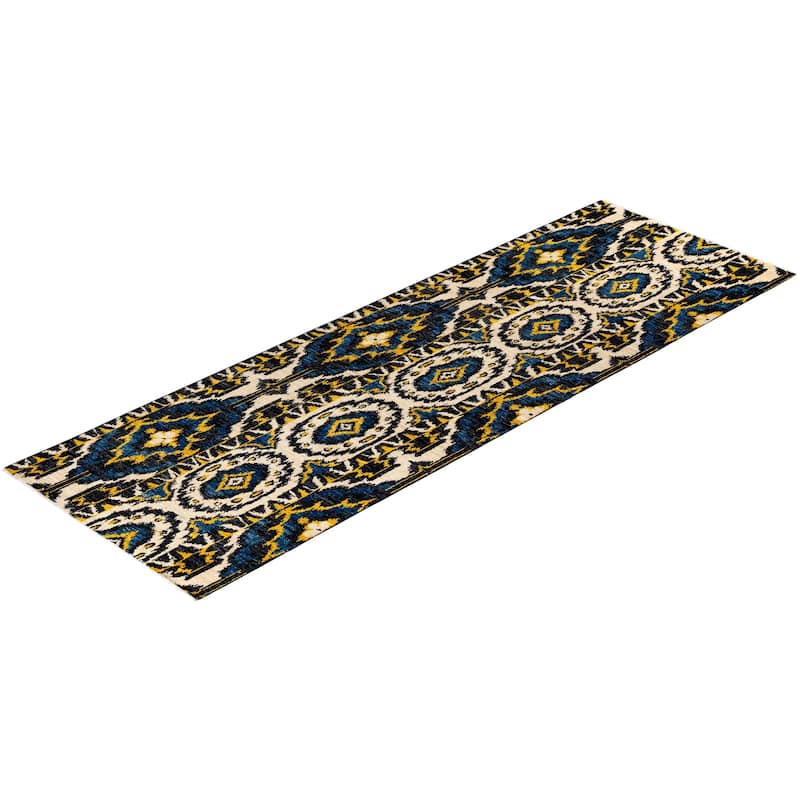 Overton Hand Knotted Wool Vintage Inspired Modern Contemporary Modern Blue Area Rug - 3' 10" x 12' 1"