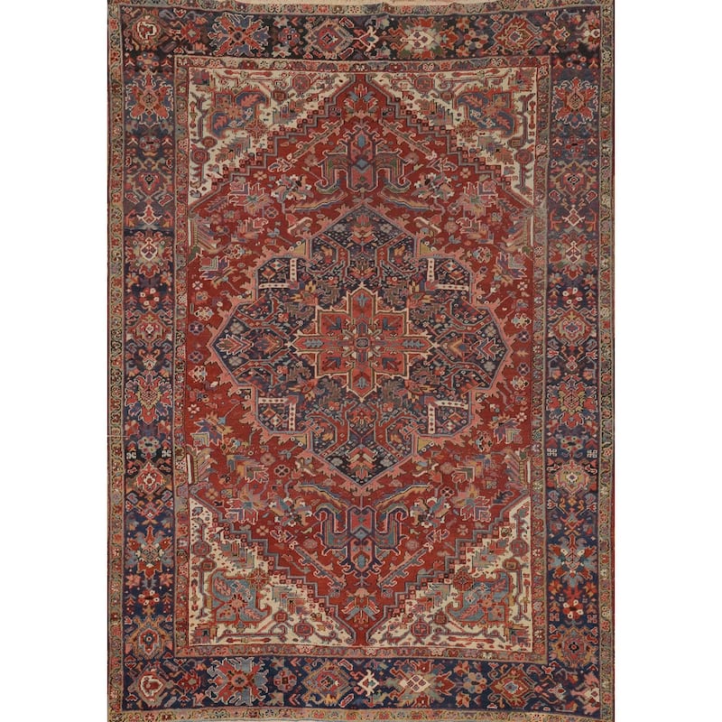 Hand Knotted Oriental 100% Wool Carpet Traditional Medallion Red Heriz (serapi) Area Rug - 10' 10'' X 8' 4''