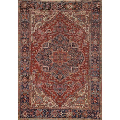 Hand Knotted Oriental 100% Wool Carpet Traditional Medallion Red Heriz (serapi) Area Rug - 10' 10'' X 8' 4''