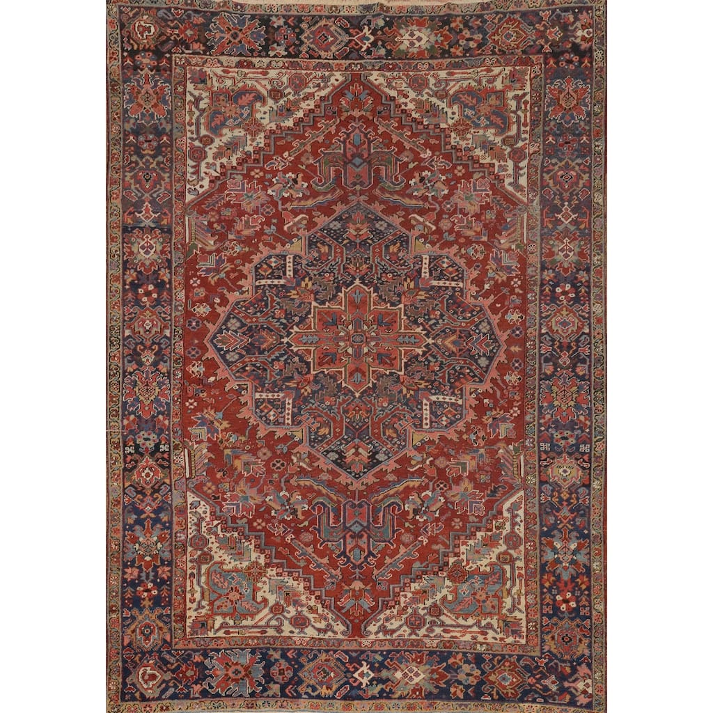 Hand Knotted Oriental 100% Wool Carpet Traditional Medallion Red Heriz (serapi) Area Rug - 10' 10'' X 8' 4''