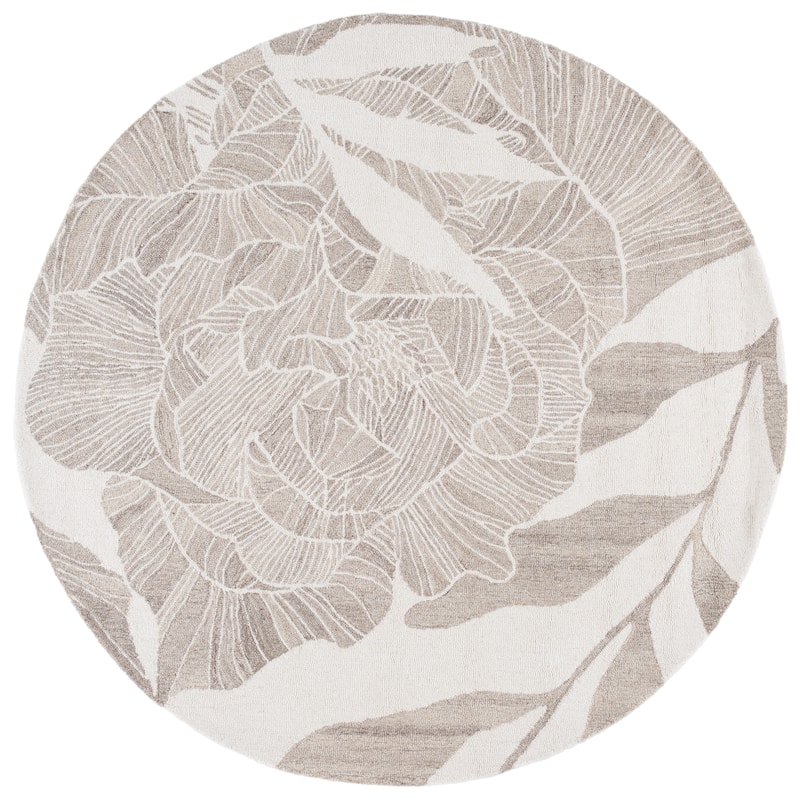 SAFAVIEH Handmade Jardin Henrieta Country Botanical Wool Rug - 6' Round - Ivory/Beige