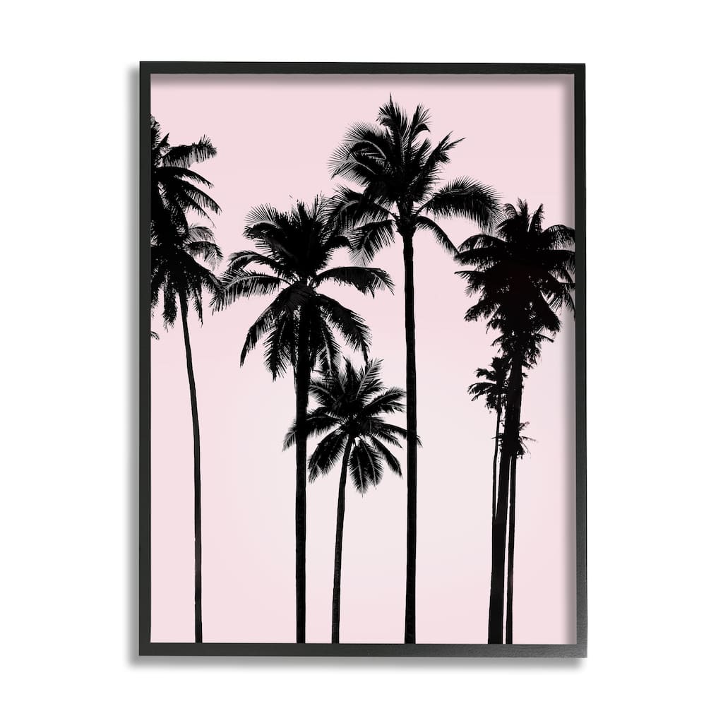 Stupell Tall Palm Tree Silhouettes Soft Tropical Pink Sky Framed Wall Art