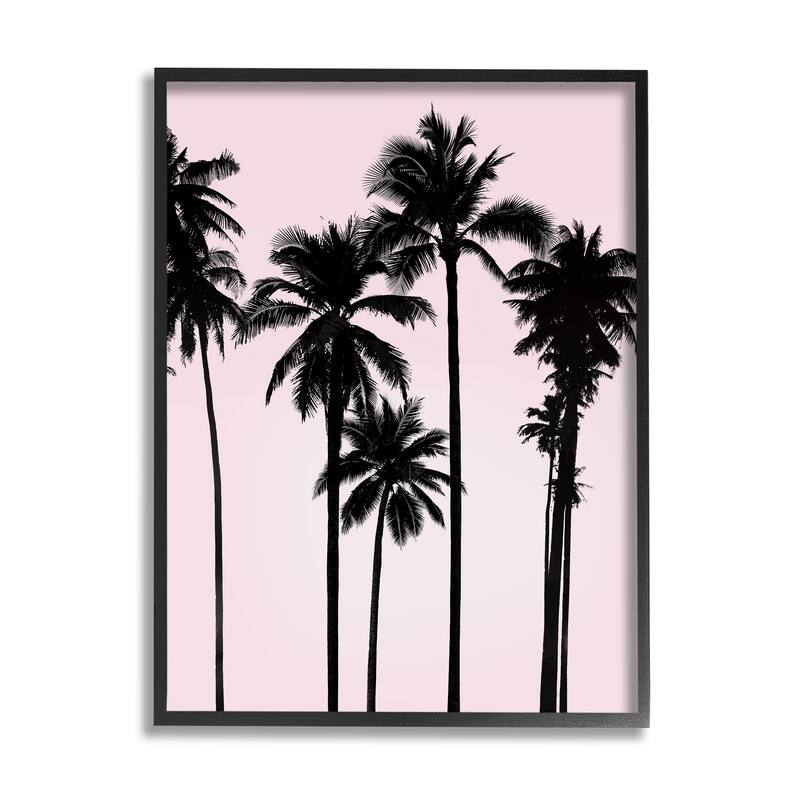 Stupell Tall Palm Tree Silhouettes Soft Tropical Pink Sky Framed Wall Art
