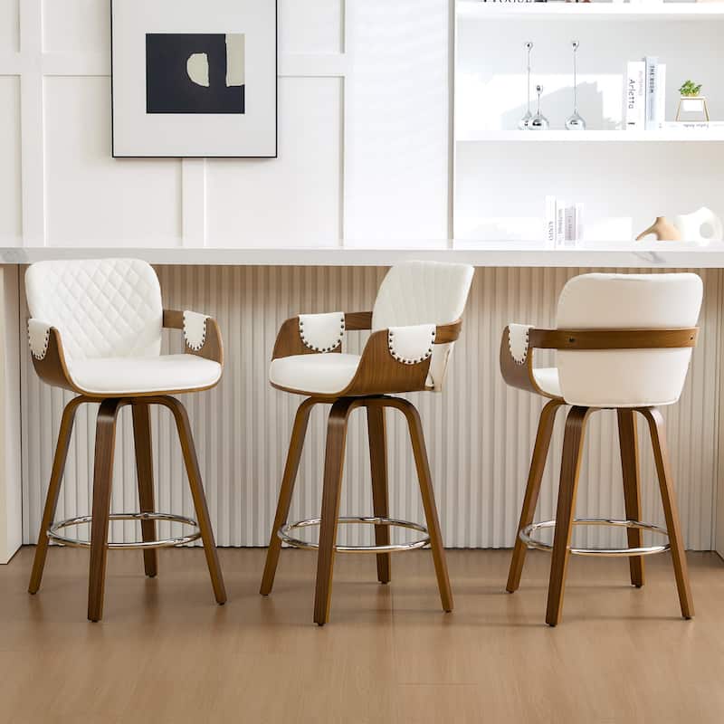 26-Inch Upholstered Swivel Counter Height Bar Stool with Armrests - 36.6"H x19.5"W x 21.3"D