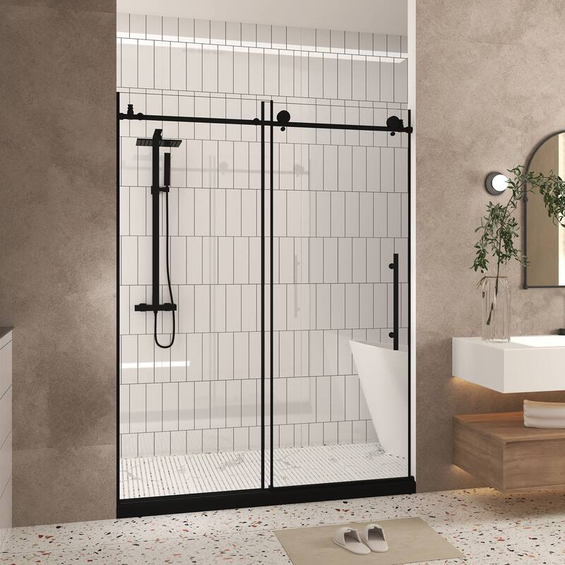 GDFStudio - Aldridge Frameless Sliding Bathroom Shower Door, Adjustable Width with Clear Tempered Safety Glass