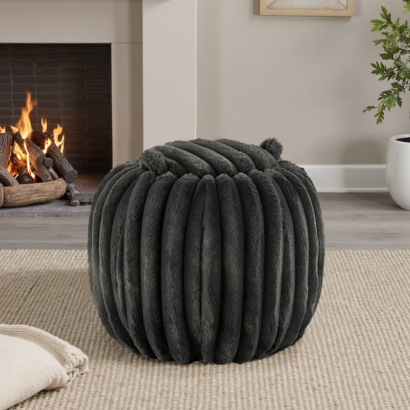 Yerba Plush Furry Channel Fabric Storage Ottoman by iNSPIRE Q Modern