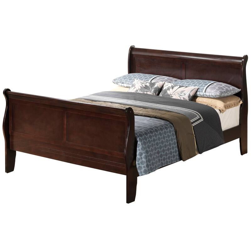 Cappuccino Sleigh Bed - Solid Pine Wood Platform Bed Frame - Full Size - Headboard & Slats Included