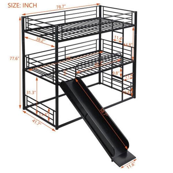 Heavy Duty Triple Bunk Beds Slide Metal Bed Frames Bedroom Full Black ...