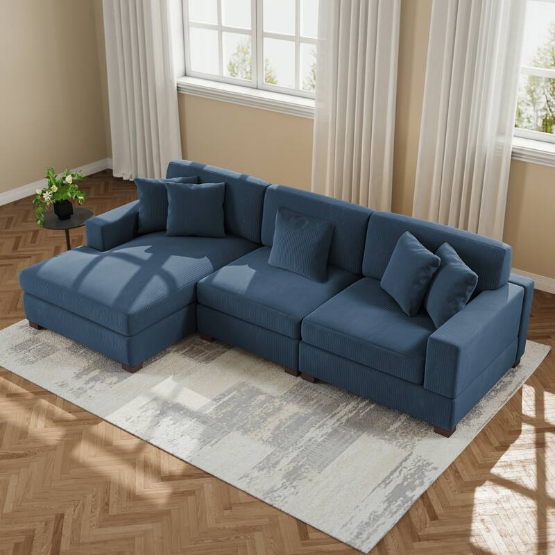 Upholstered Oversized Modular Sectional Sofa Set Corduroy Sleeper Sofa With Chaise
