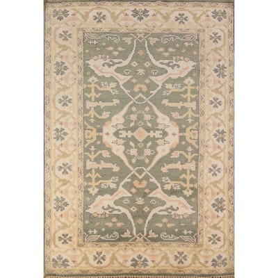 Green Oushak Oriental Rug Transitional Hand-Knotted Wool Carpet - 4'2"x 6'2"