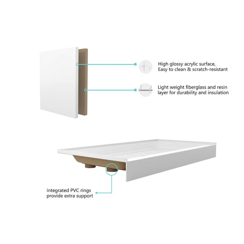 Indigo Home 60x36 inch Single Threshold Shower Tray Right Drain in White