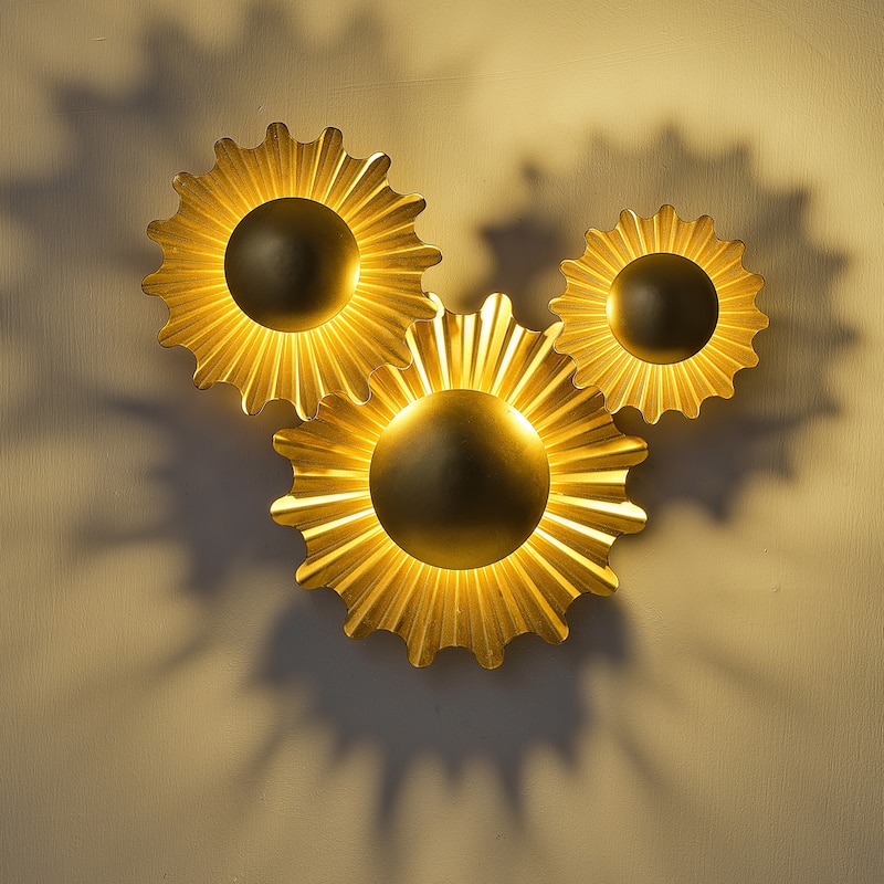 17" Art Deco Gold 3-Light LED Sunbeam Flush Mount Wall Light Sconce