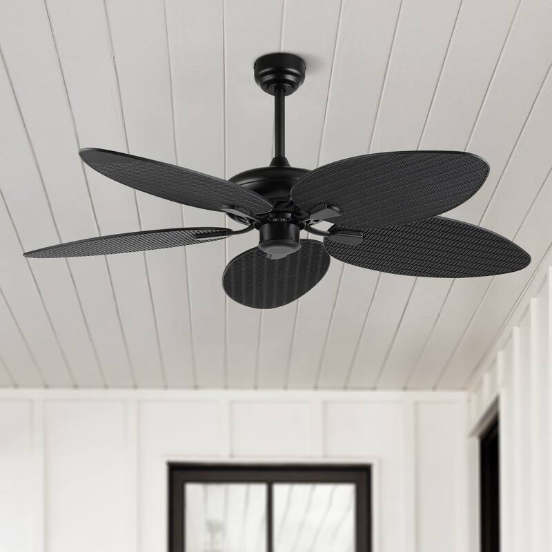 Max 52" Bohemian Industrial Iron/Plastic Mobile-App/Remote-Controlled 6-Speed Palm Blade Ceiling Fan, by JONATHAN Y