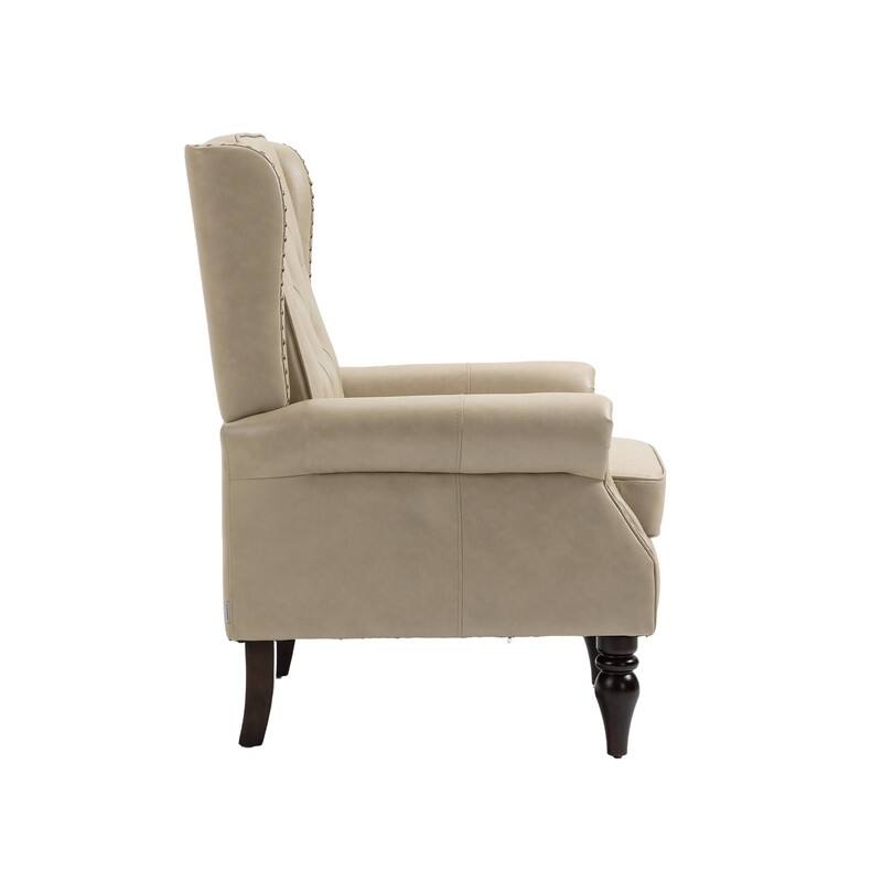 Modern Wood Frame Accent Armchair - Supportive PU Leather Lounge Chair for Living Room & Bedroom