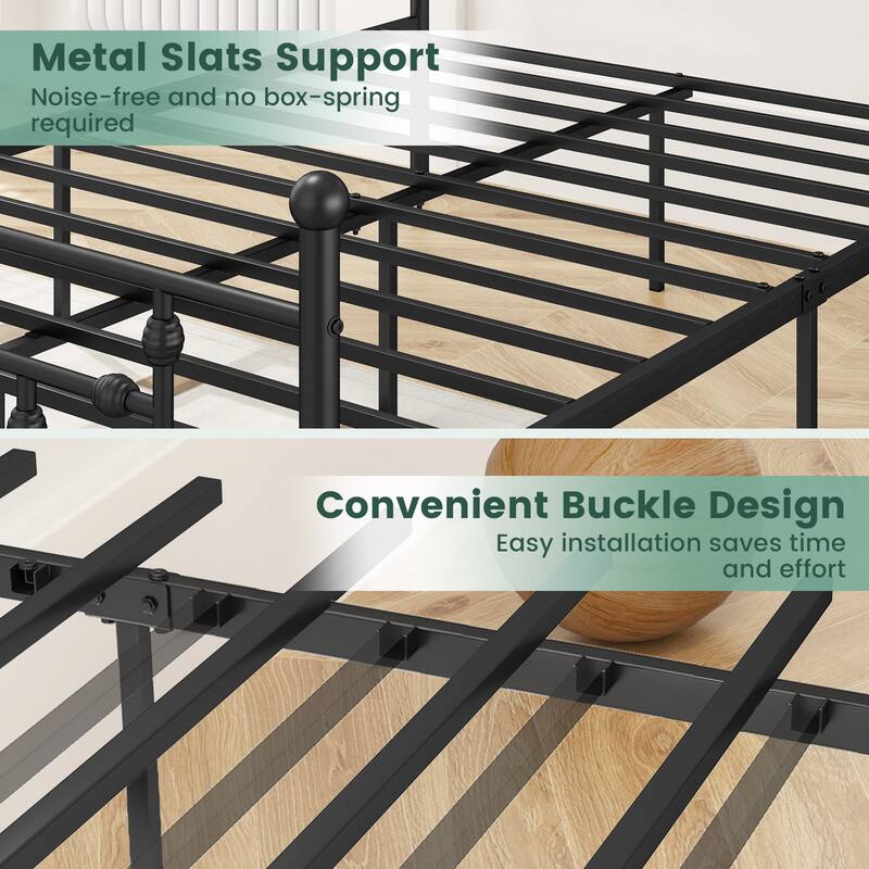 Metal Bed Frame with Built-In Headboard for Strong Support