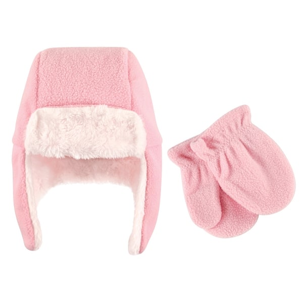 slide 1 of 1, Hudson Baby Girl Fleece Trapper Hat and Mitten 2pc Set, Light Pink Light Pink Toddler - 12-18 Months