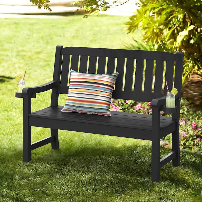 48'' Outdoor Bench - Weatherproof Garden Bench for Patio, Porch, Backyard - Black