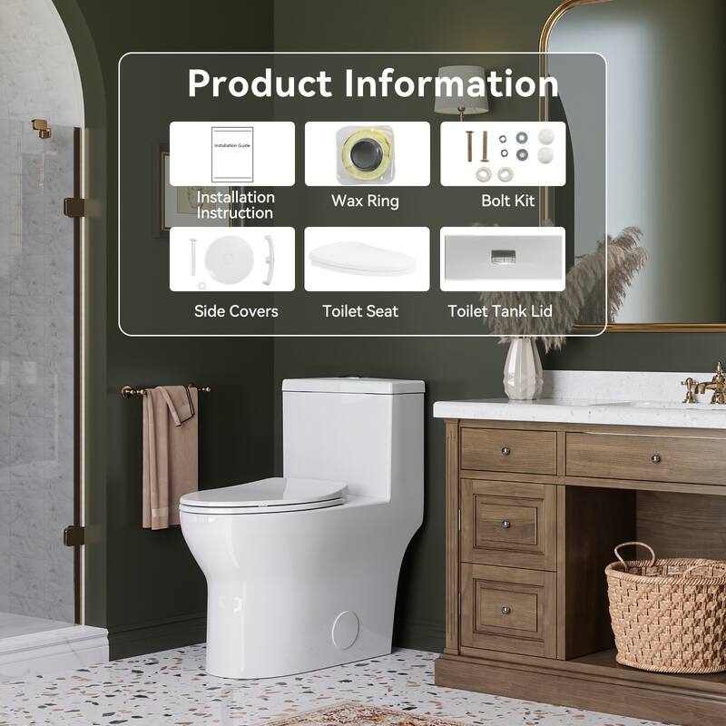 HOROW White Elongated One Piece ADA Height Toilet Dual Flush 0.8/1.28 GPF Flush with Durable Fill Valve - N/A