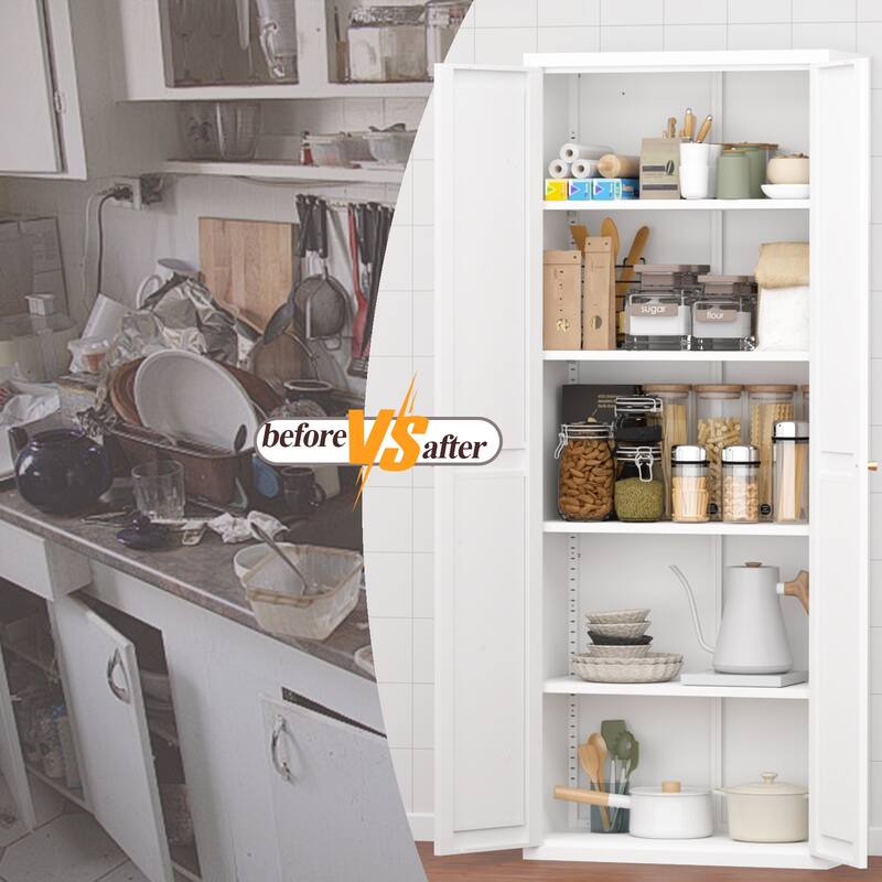 2 Doors Metal Storage Cabinet Kitchen Pantry Cabinet With Adjustable Shelves Tall Steel Cabinet Locker