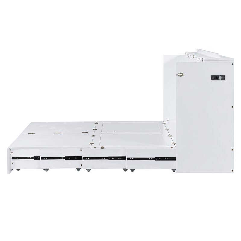 Queen Size Wooden Loft Bed with Upholstered Storage Shelf and Desk