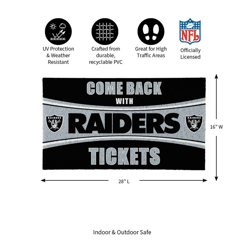 Las Vegas Raiders 28 in. x 16 in. PVC "Come Back With Tickets" Trapper Door Mat
