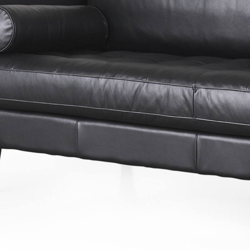 HomeRoots 88" Black Leather Sofa And Toss Pillows With Brown Legs