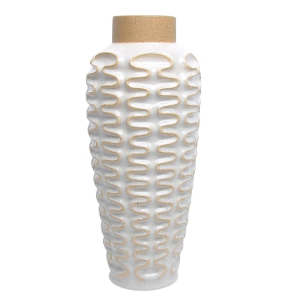 Decorative Wavy Patterned Ceramic Vase, White