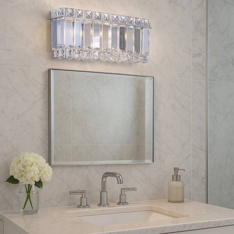 2-Light Chrome Wall Sconce With Clear Crystal Accents