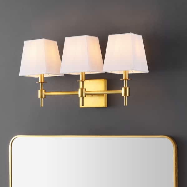slide 2 of 15, SAFAVIEH Home Lighting Collection Clelia 21" Modern & Contemporary Wall Sconce (3-bulb) 7" W x 11" D x 21" H - Brass Gold