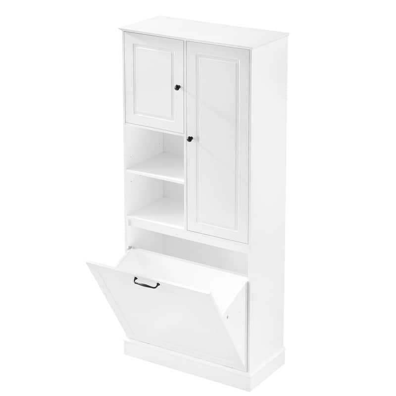 GDF Studio - Tommy Modern MDF Tall Storage Cabinet with Adjustable Shelves and Large Flip-Out Basket