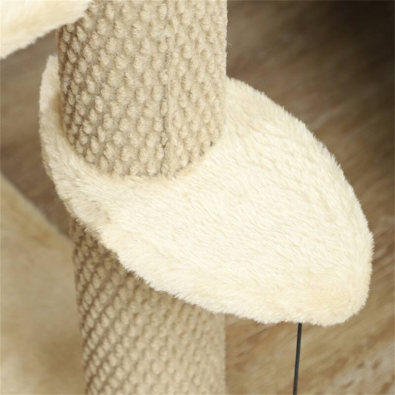 Beige Lightweight Small Platform Cat Tree with Hanging Ball for Play