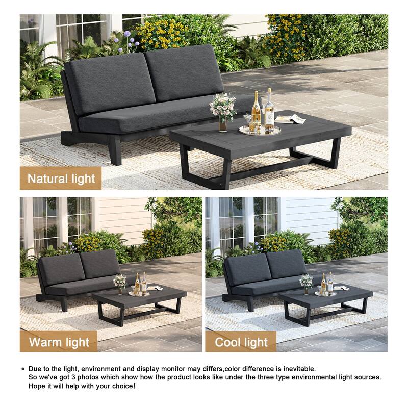 3 Seat Wood 64" W Cushioned Outdoor Patio Sofa with Coffee Table