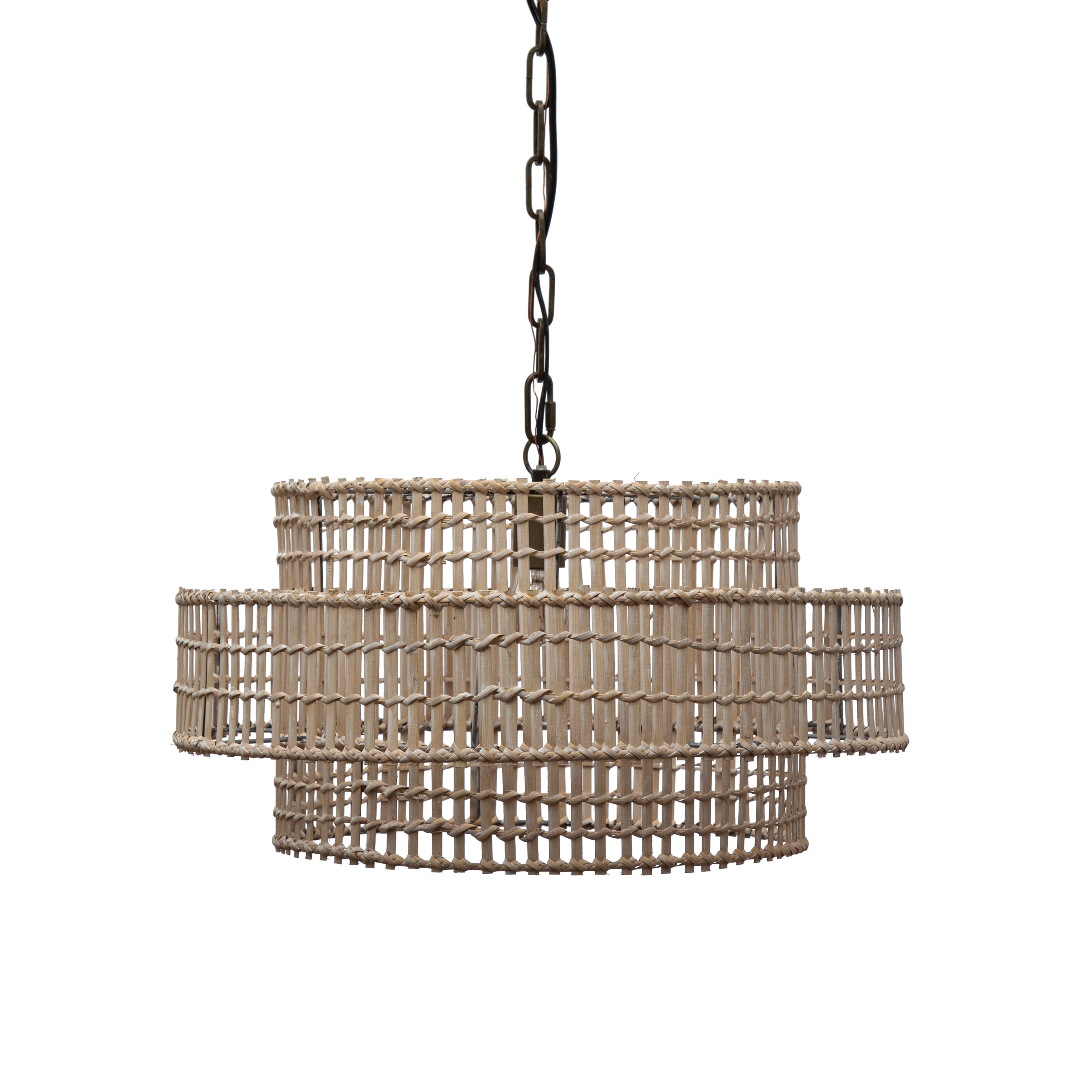 Tiered Woven Bamboo and Rattan Pendant Light 21.6