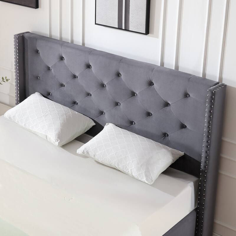 Morden Fort King Size Velvet Upholstered Platform Bed Frame with 6 inches Metal Legs