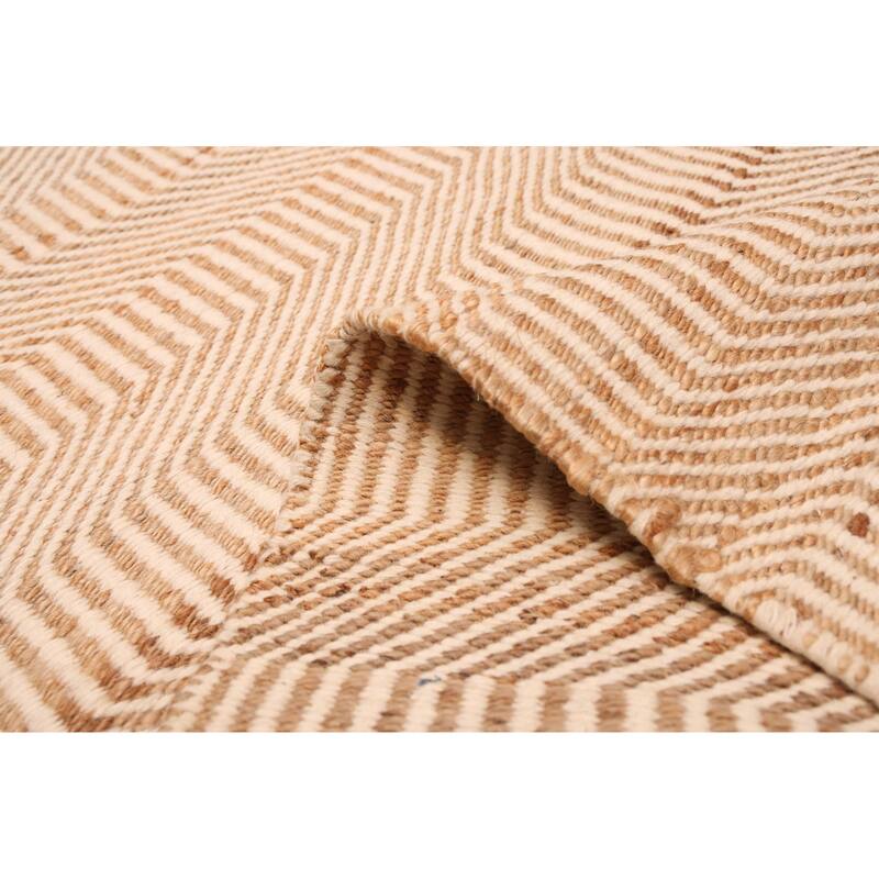 ECARPETGALLERY Flat-Weave Palas Denizli Ivory, Tan Kilim - 5'5 x 7'7