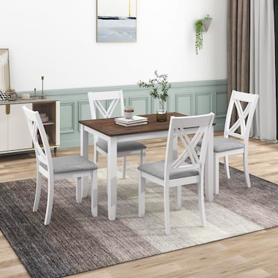 White Rustic 5-Piece Wooden Dining Table Set with Rectangular Table & 4 Chairs