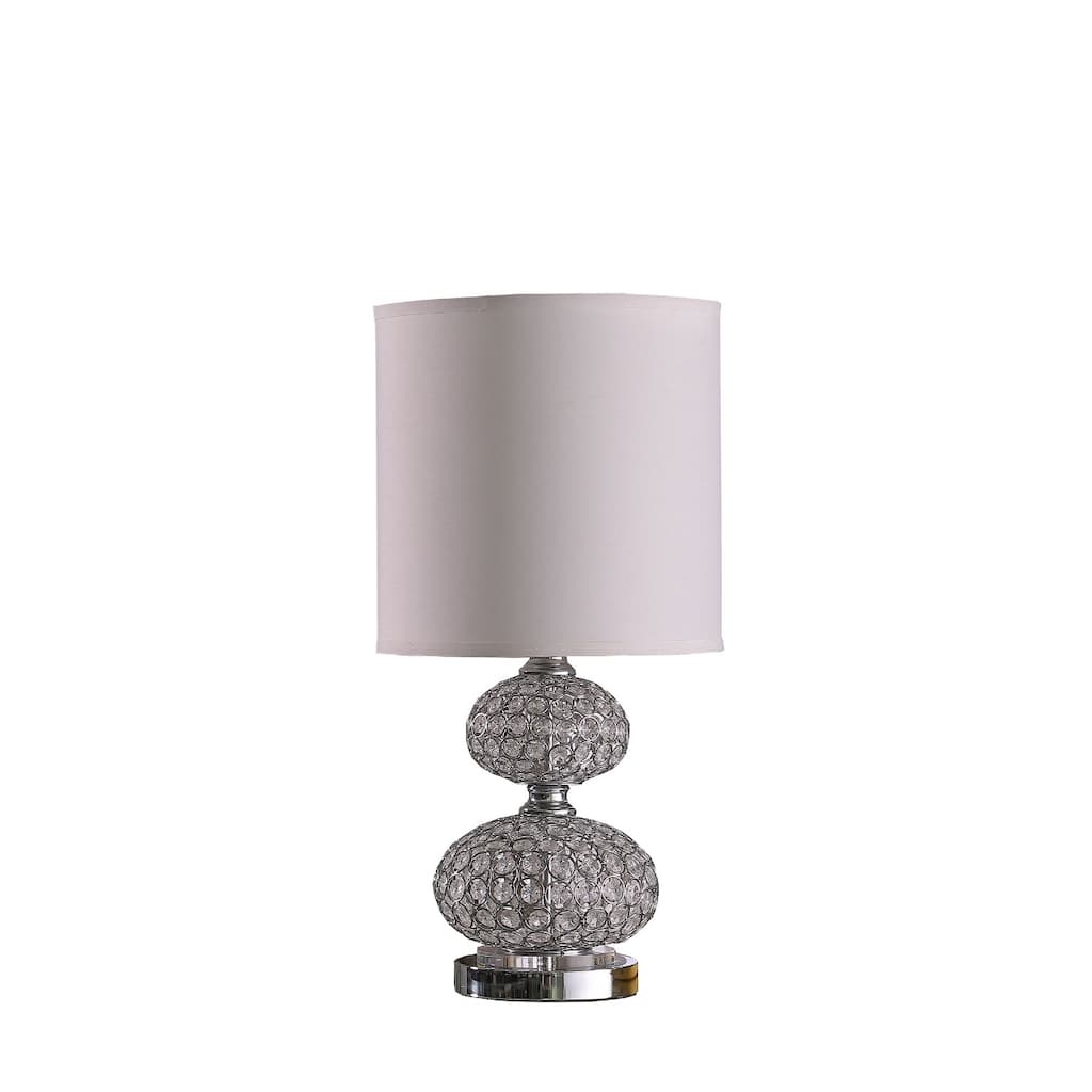 24-Inch Chrome and Crystal Table Lamp with White Drum Shade for Home - 12" x 12" x 24"